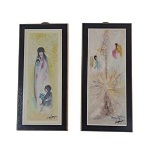 VTG De Grazia Laminate Wooden Plaques Lot/2 Lighting The Lord's Candles Madonna